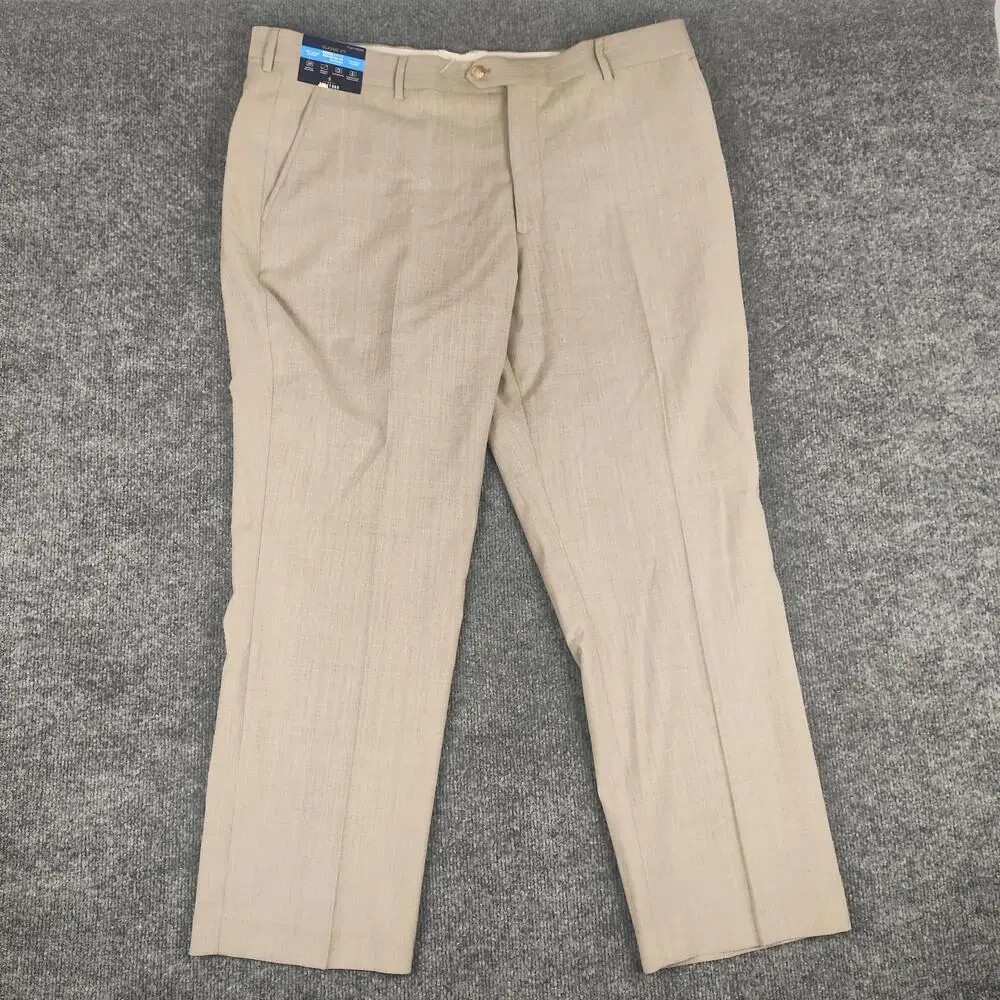 Stafford Dress Pants Mens 40x29 Beige Classic Fit Flat Front Stretch Office